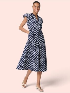 J. CREW Willa Midi Dress in Antique Navy Ivory